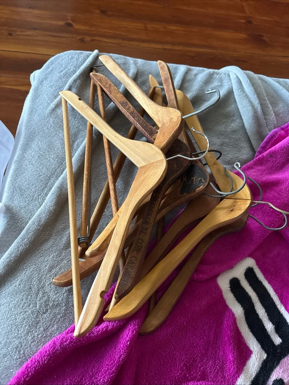 Source Unknown Wooden Suit Hangers - Natural Wood Finish